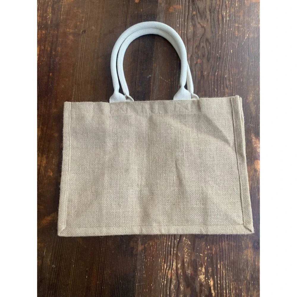 Korissa Handmade Jute Aloha Tote Bag Natural‎ Tan Beach Shopper fabric lined